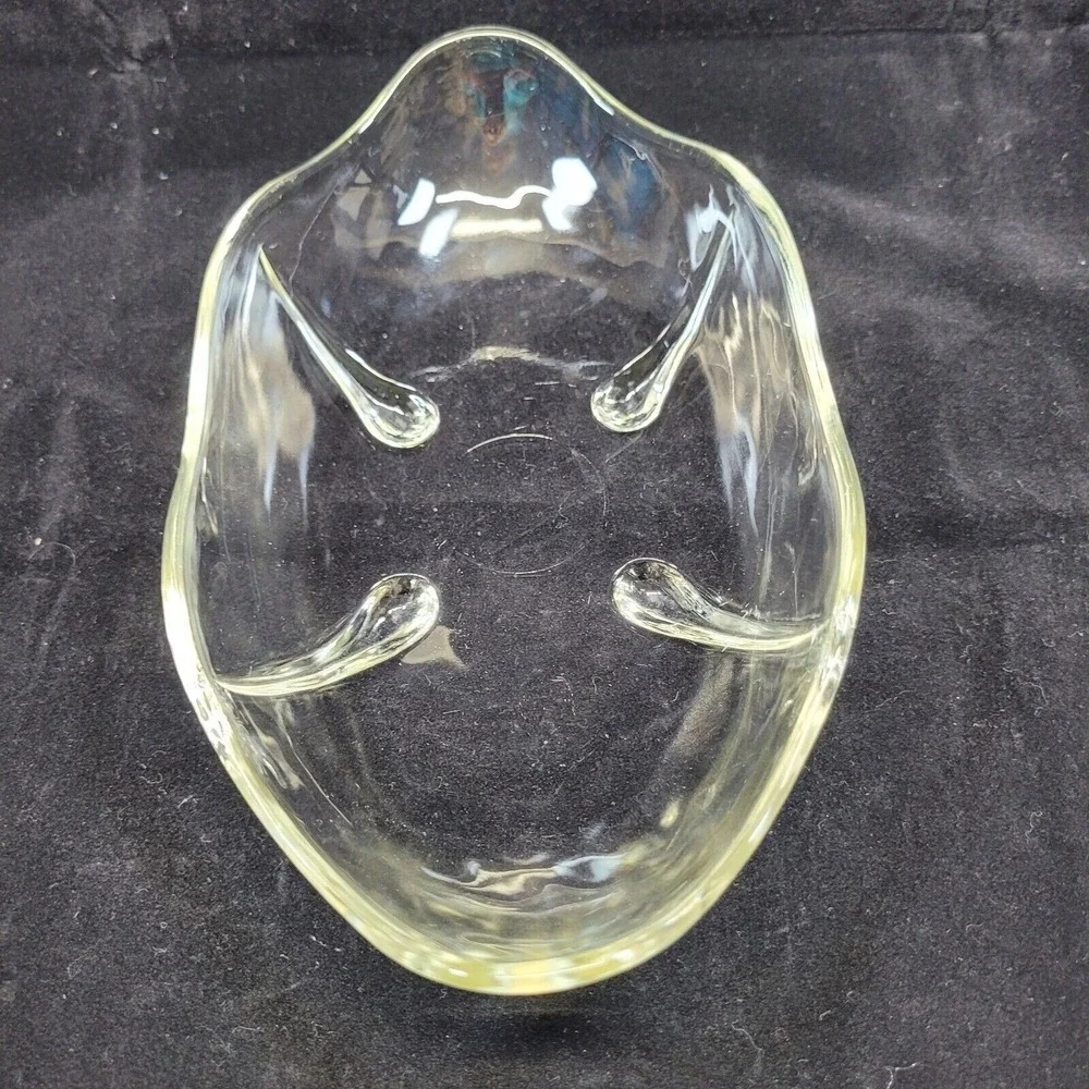 Viking Glass Footed Bowl Clear Vintage Mid Century Modern Epic Three Toed 9.5in